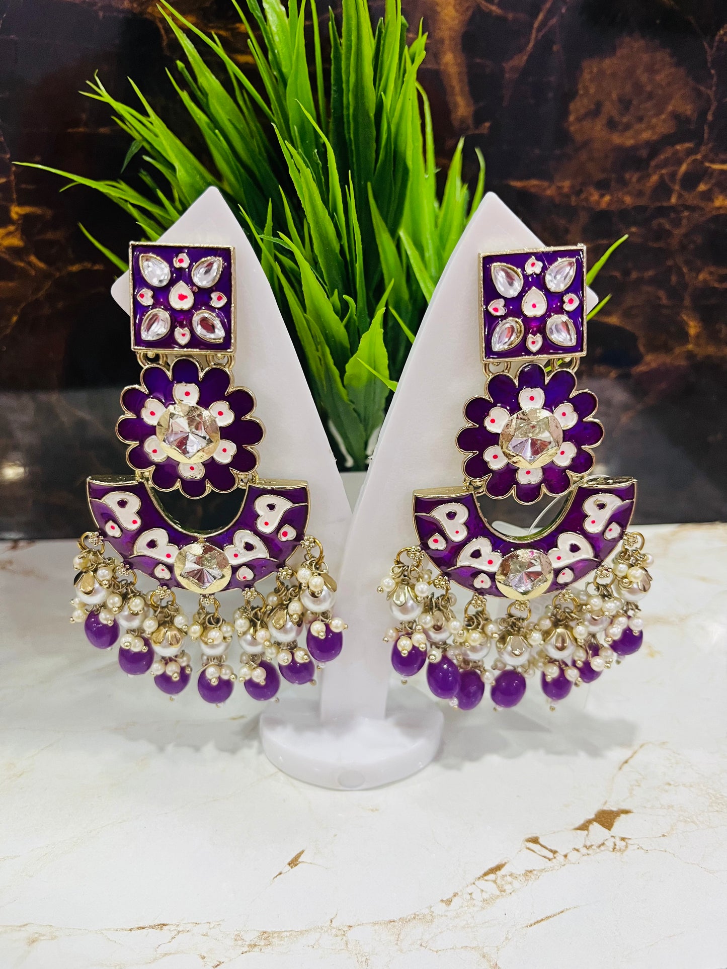 Meenakari Purple Long Dangler Earring