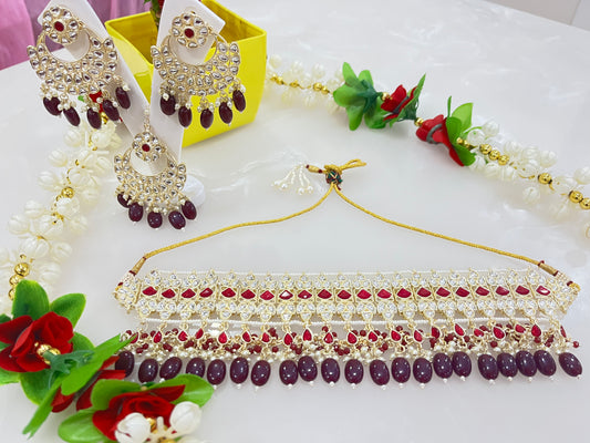 Beautiful Wine Choker Necklace Set