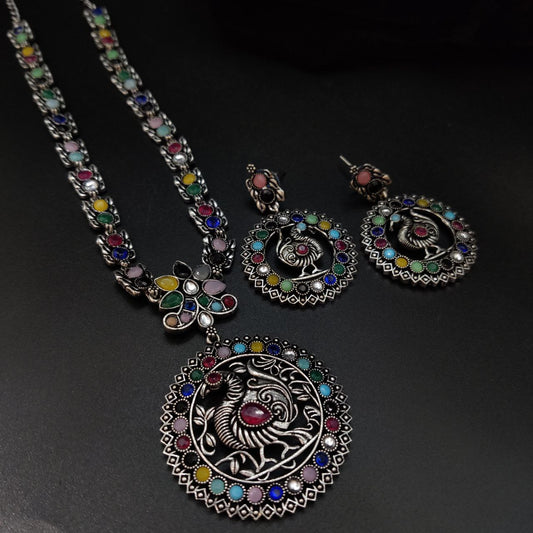 Premium Quality Peacock Oxidized Necklace Set