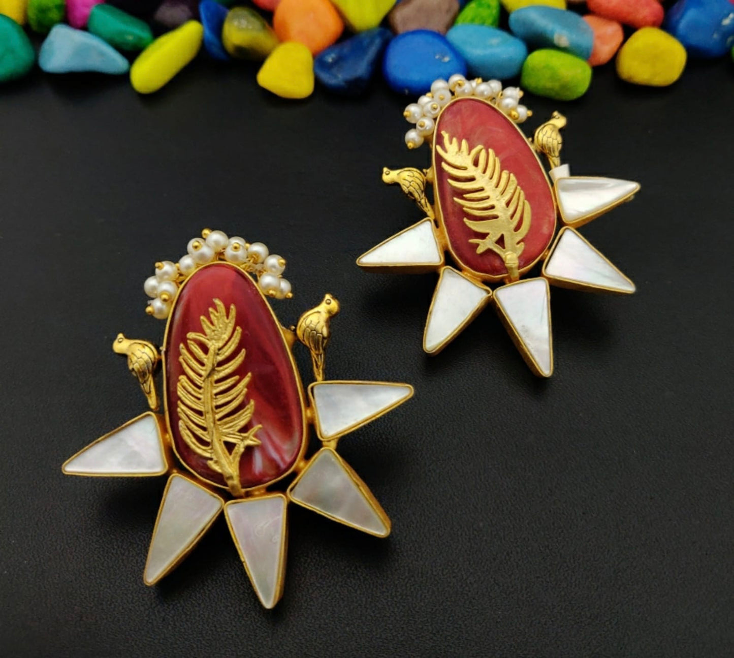 Designer Real Pearls Love Bird Stone Earrings