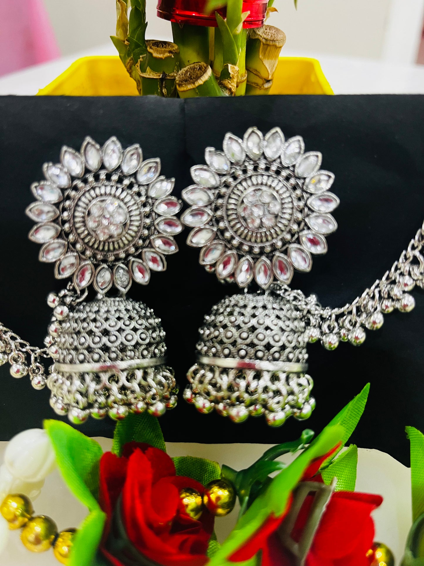 Oxidized stone Jhumkis