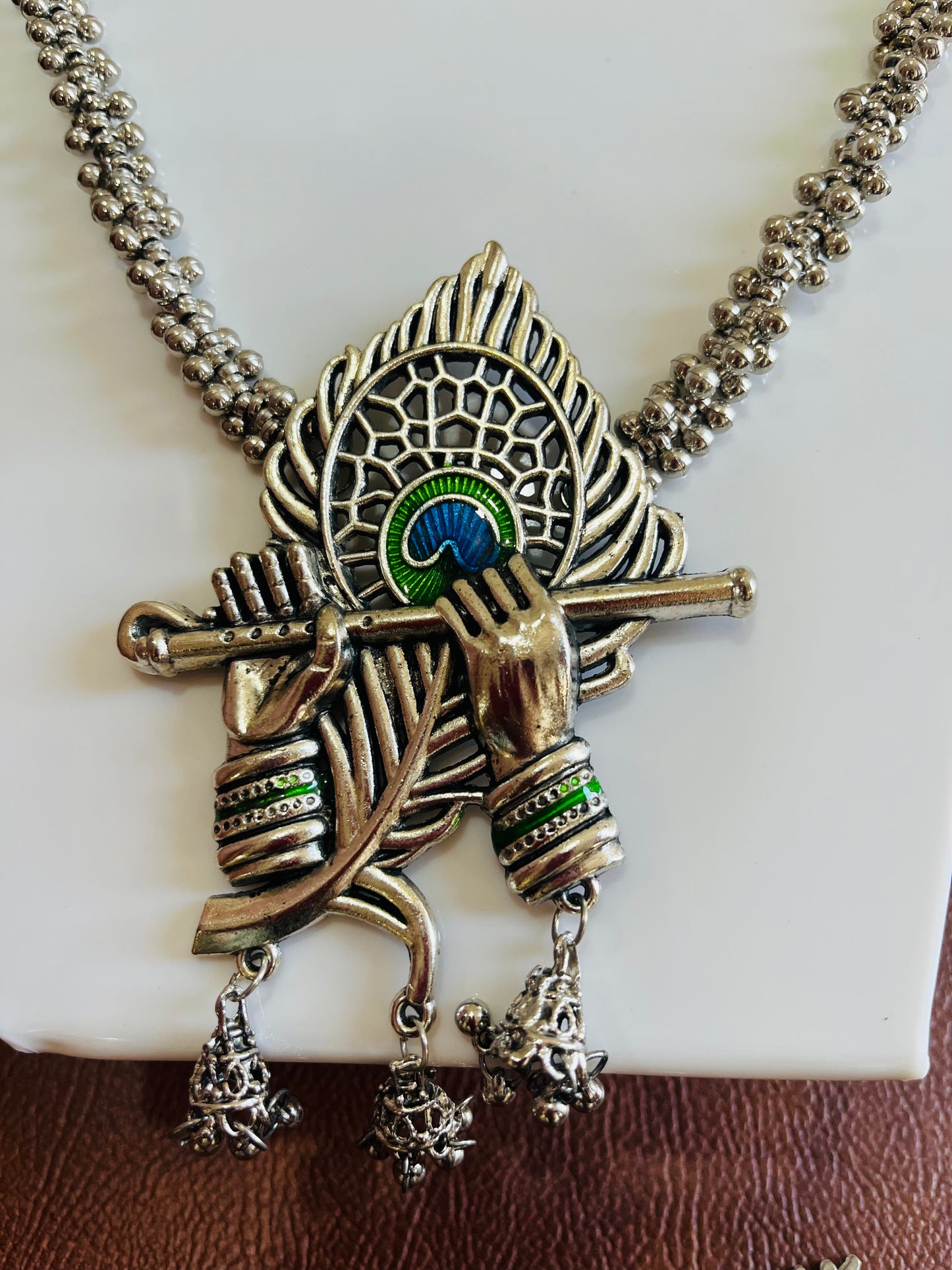Krishna oxidized long necklace set