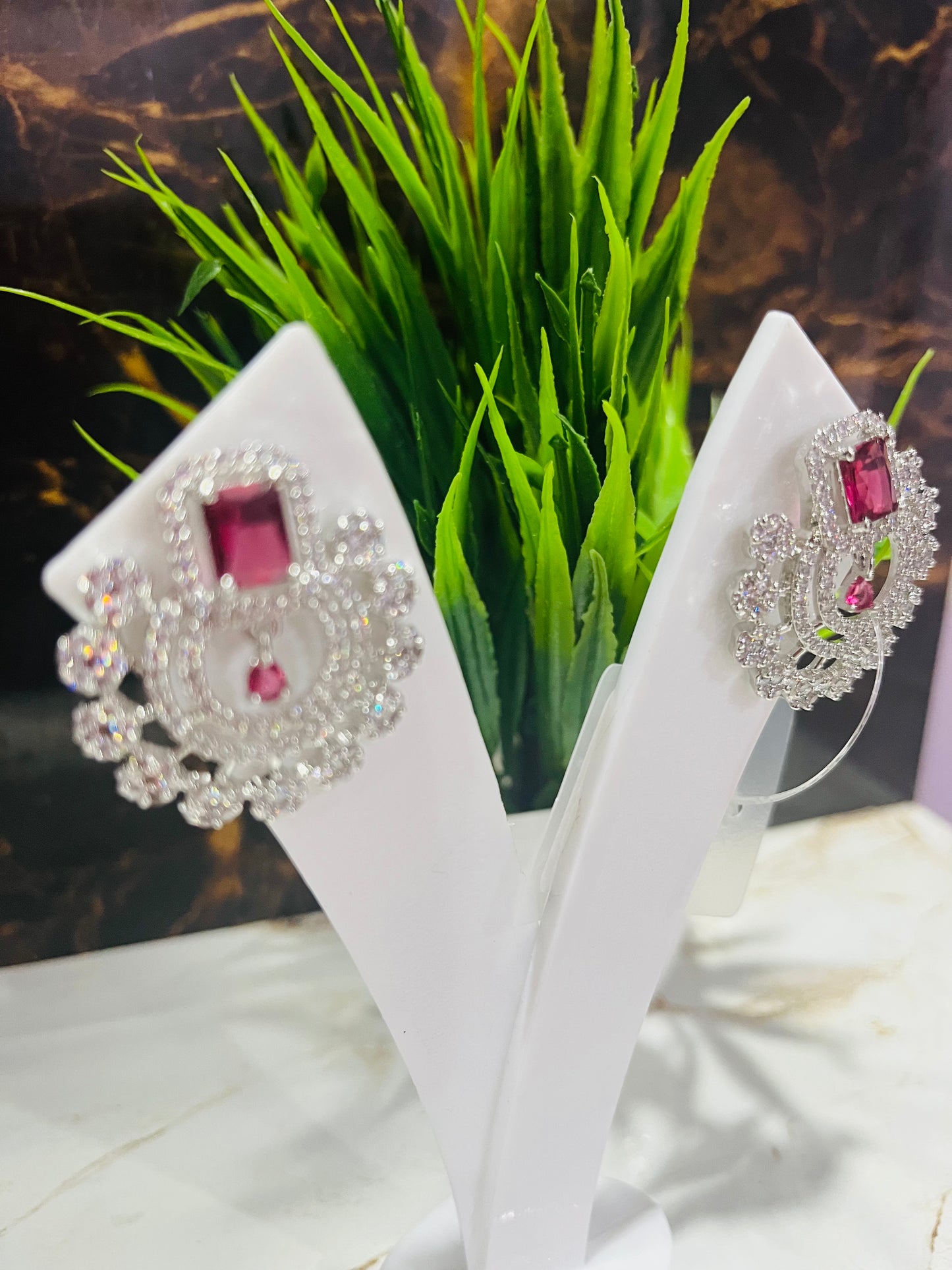 White Rodium Ruby Designer Earring for Women