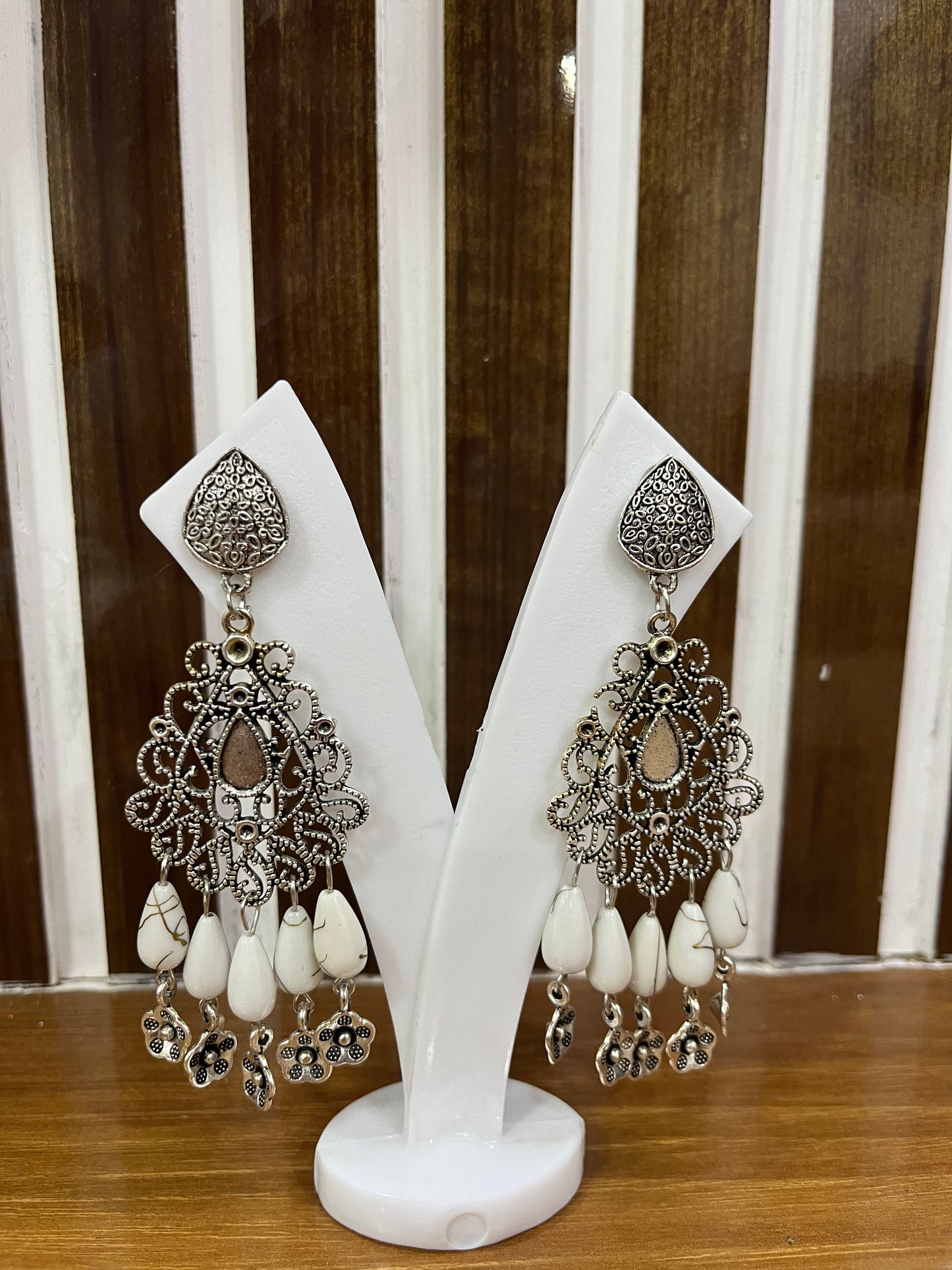 Beautiful oxidized white dangler earrings