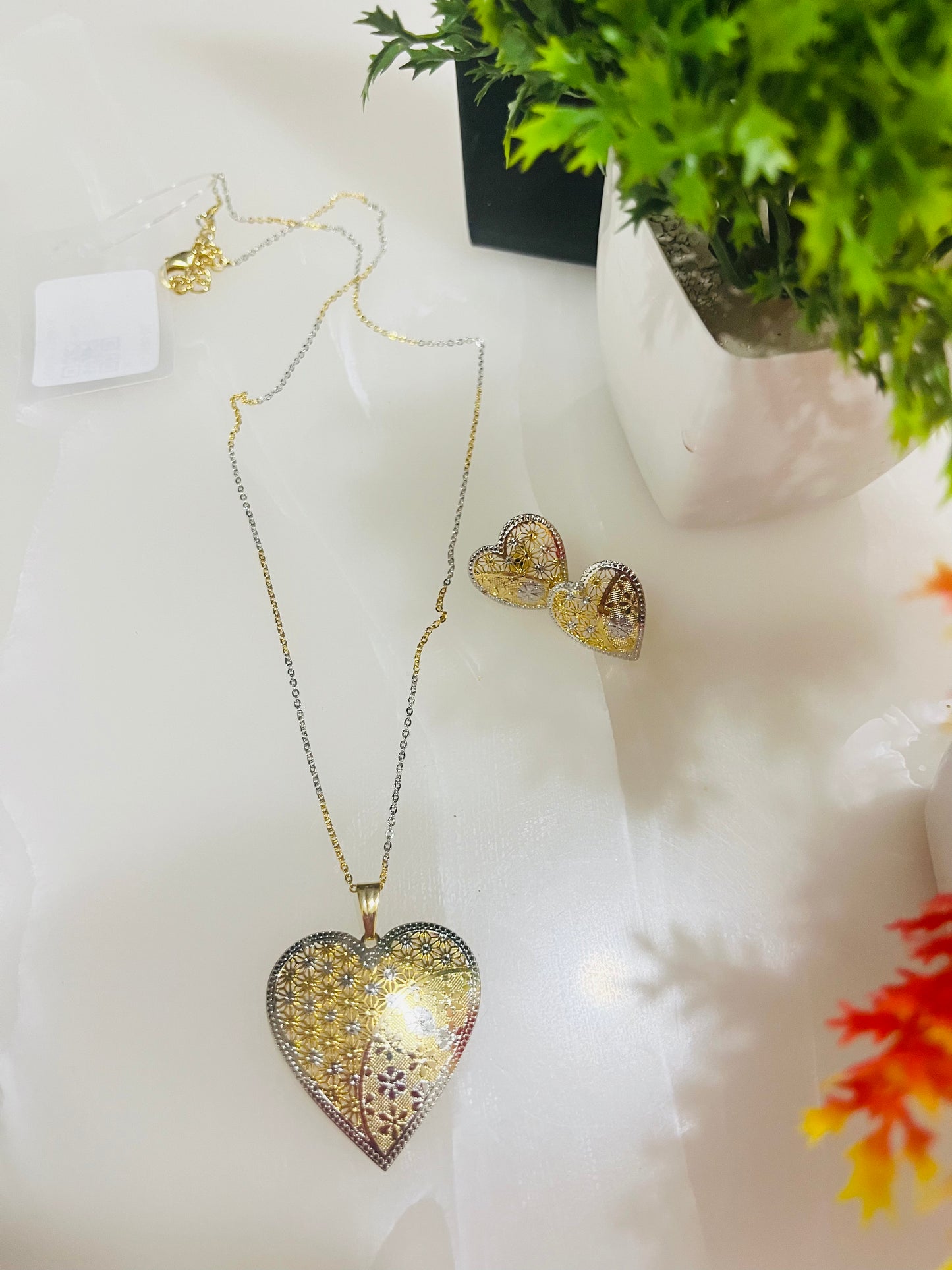 AD CZ Heart Pendant Set