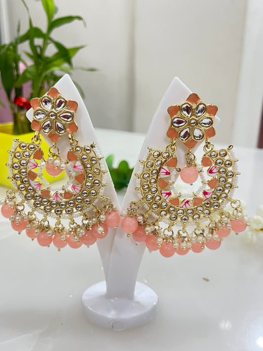 Meenakari Kundan Pearl Beads Chandbalis