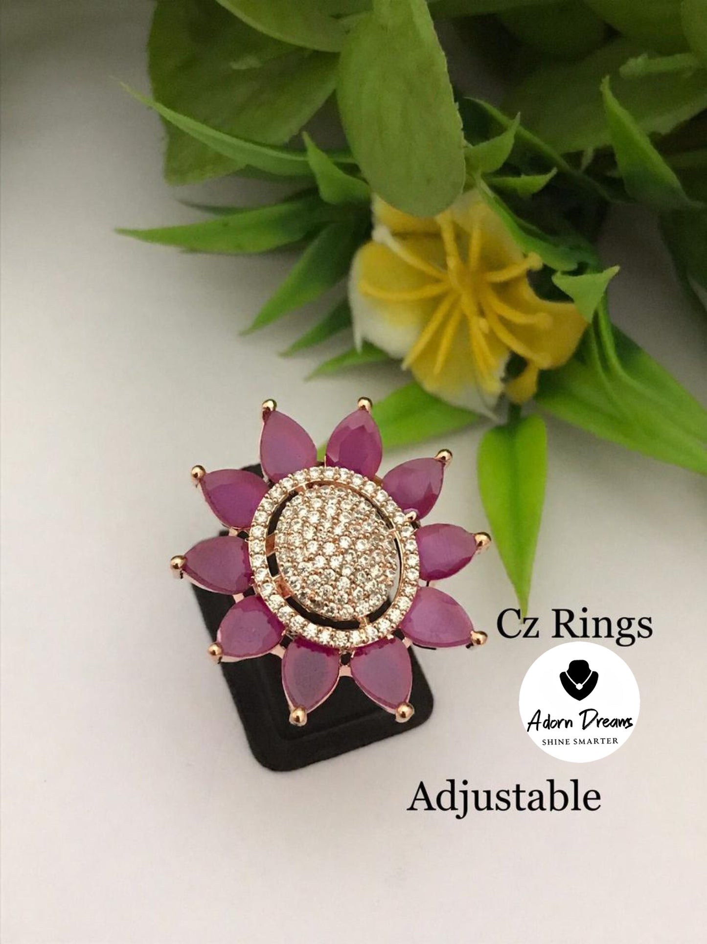 CZ Flower Ring Adjustable